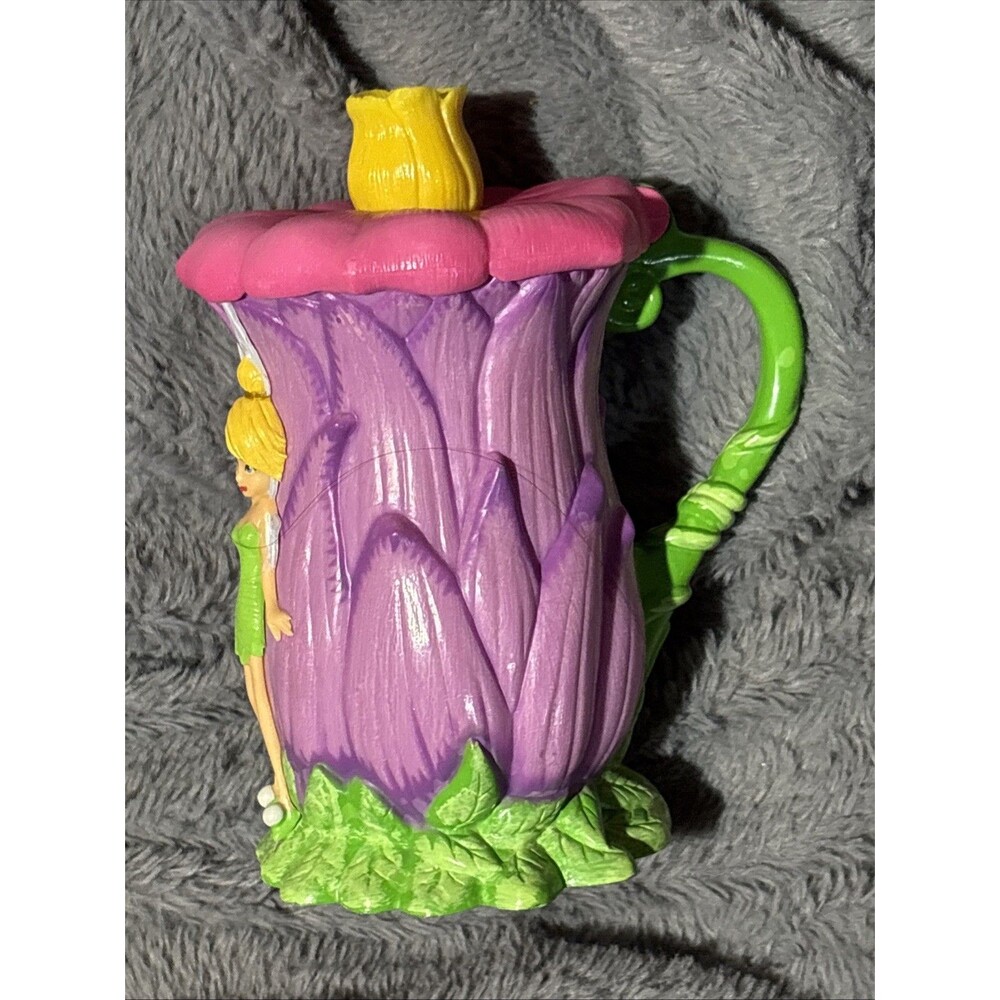Disney on Ice TINKERBELL Plastic Hinged Stein PINK PURPLE Flower CUP Mug and LID